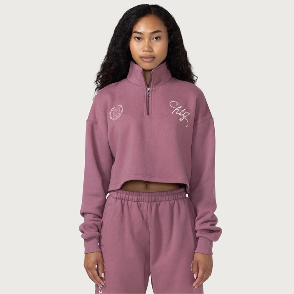 Honor The Gift Logo ¼ Zip Pullover Crop Sweatshirt in Mauve